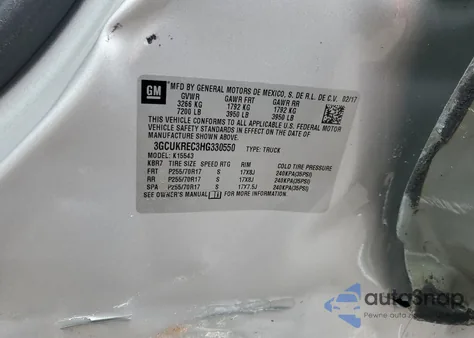 2017 Chevrolet Silverado K1500 Lt из США, поврежденный, VIN 3GCUKREC3HG330550